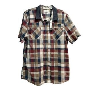 i Jeans by Buffalo Shirt Mens XXL  Button Up Plaid NWT Short Sleeve Cotton